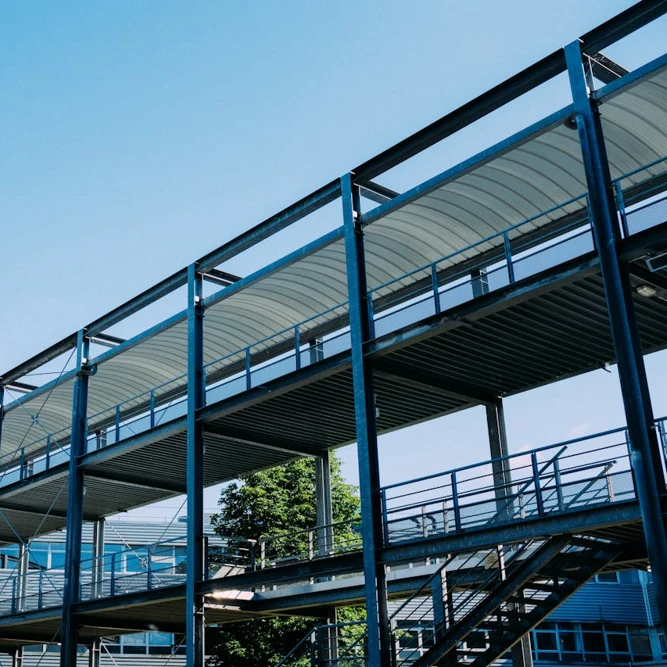 Precision-engineered steel stair system integrated into a commercial structural steel project.