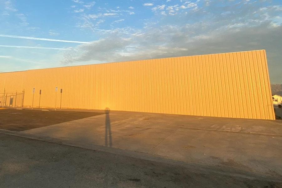 Pre-engineered metal building constructed for a commercial steel facility with durable exterior panels